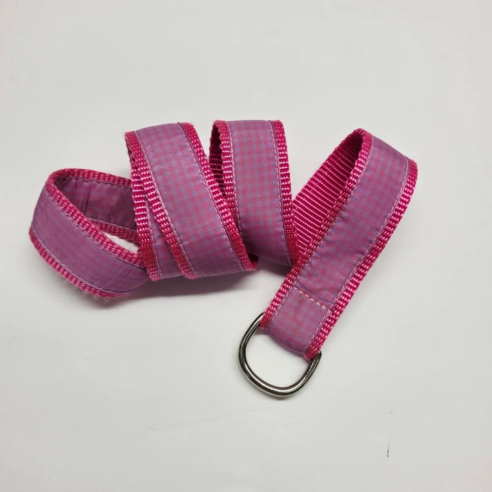 Eliza B D-Ring Web Belt Women Med Pink Purple Gingham Preppy Ribbon Adjustable
